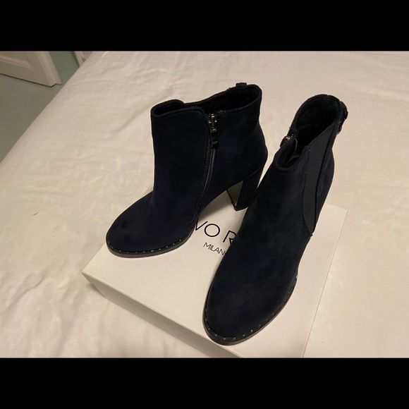 Navy Blue Suede Booties - Picture 1 of 5
